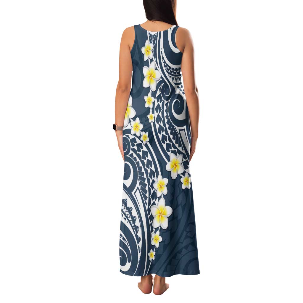 Plumeria With Blue Polynesian Tattoo Pattern Tank Maxi Dress