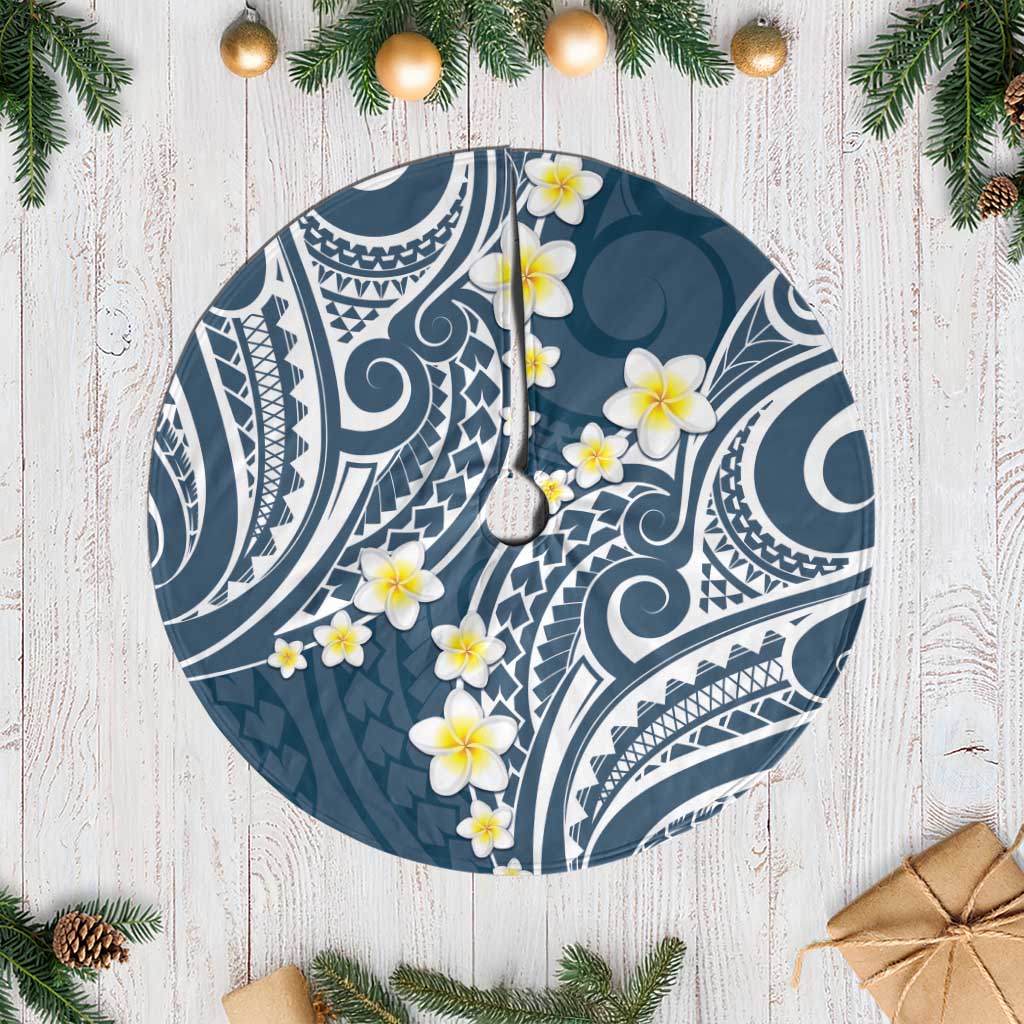 Plumeria With Blue Polynesian Tattoo Pattern Tree Skirt