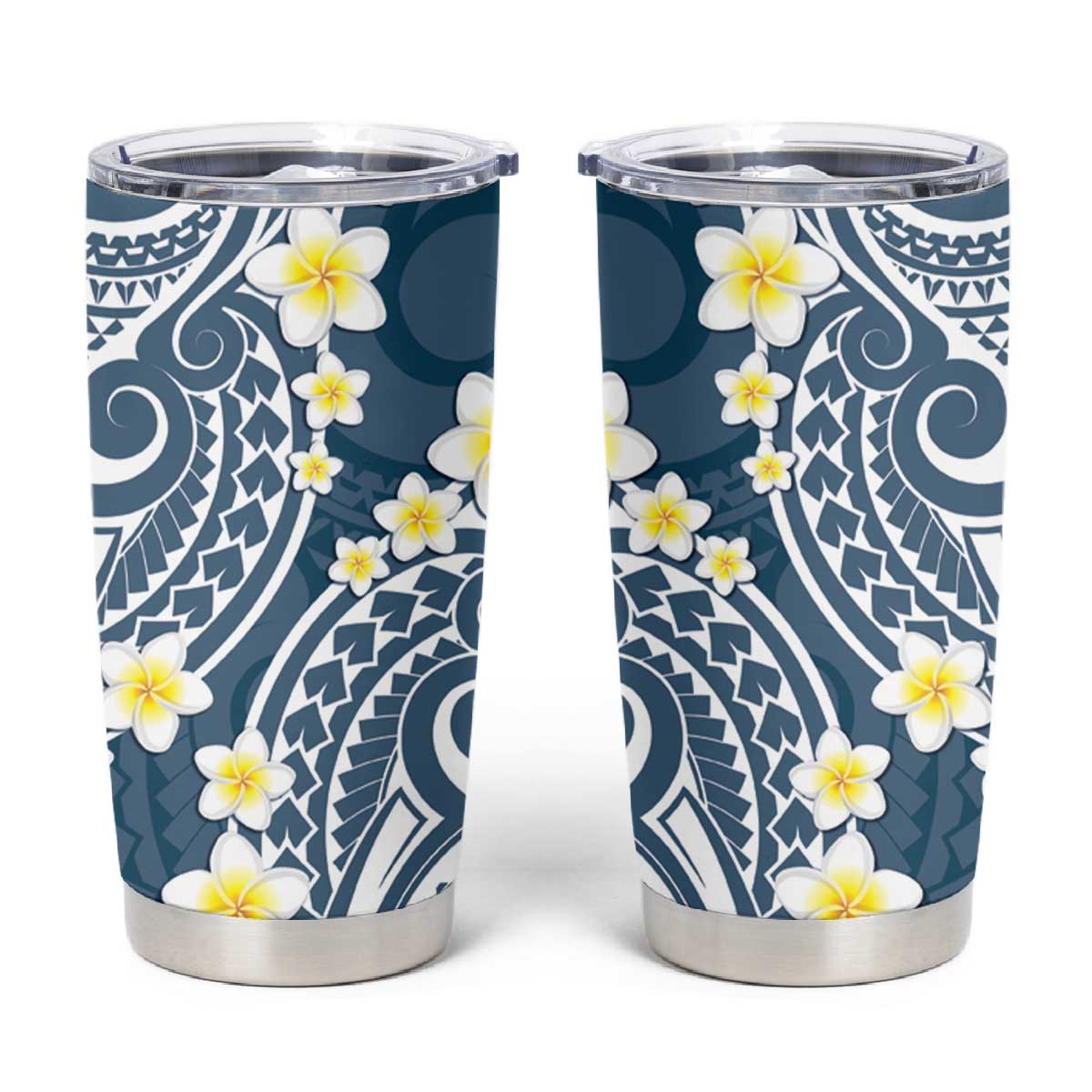 Plumeria With Blue Polynesian Tattoo Pattern Tumbler Cup LT05 Blue - Polynesian Pride