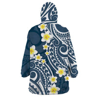 Plumeria With Blue Polynesian Tattoo Pattern Wearable Blanket Hoodie LT05 - Polynesian Pride