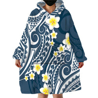 Plumeria With Blue Polynesian Tattoo Pattern Wearable Blanket Hoodie LT05 - Polynesian Pride