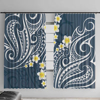 Plumeria With Blue Polynesian Tattoo Pattern Window Curtain LT05 With Hooks Blue - Polynesian Pride