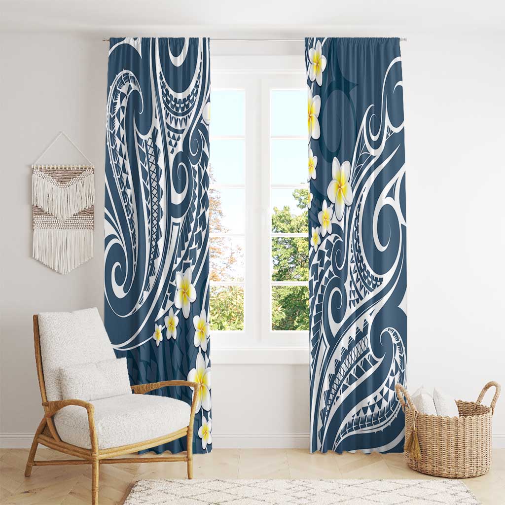 Plumeria With Blue Polynesian Tattoo Pattern Window Curtain LT05 - Polynesian Pride