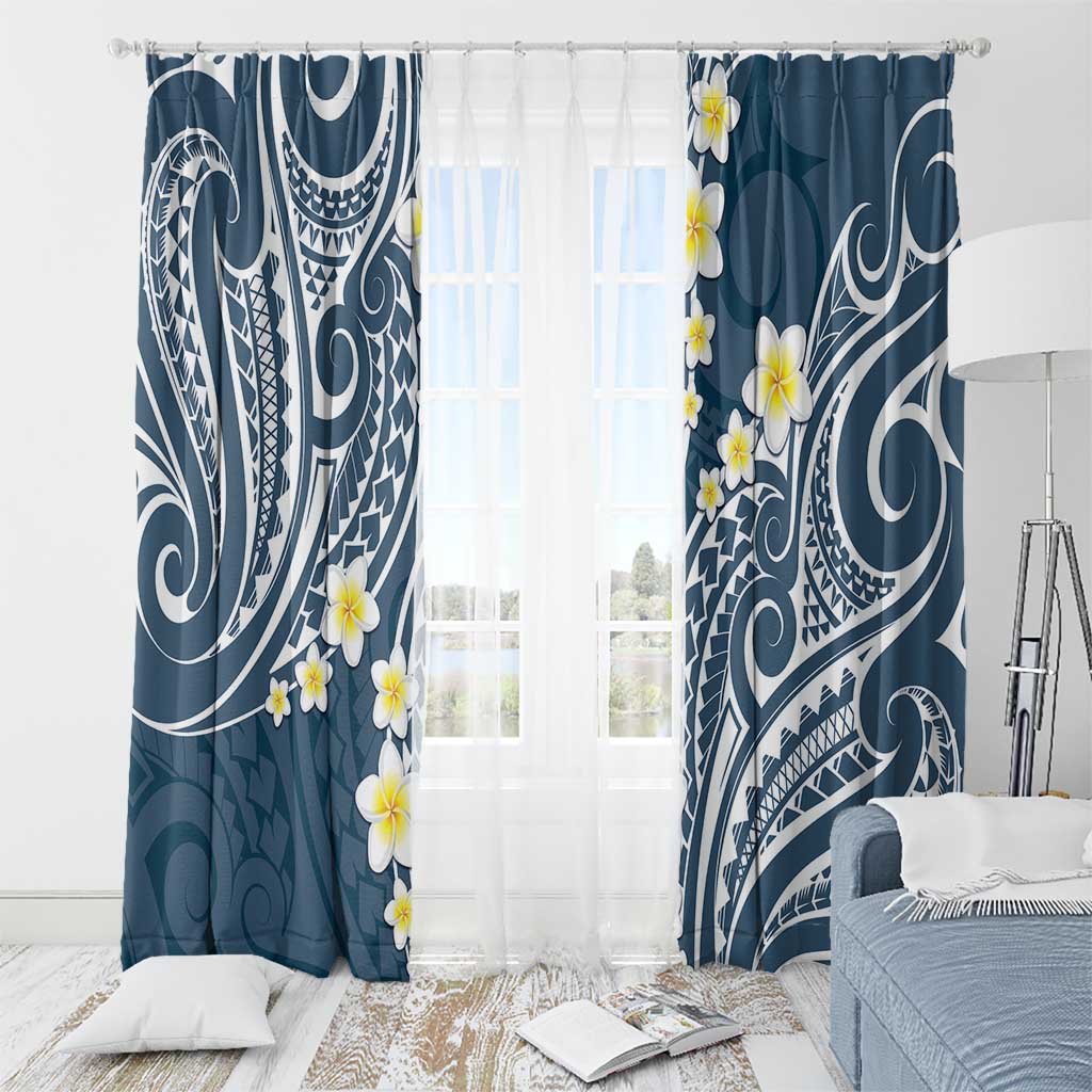 Plumeria With Blue Polynesian Tattoo Pattern Window Curtain LT05 - Polynesian Pride