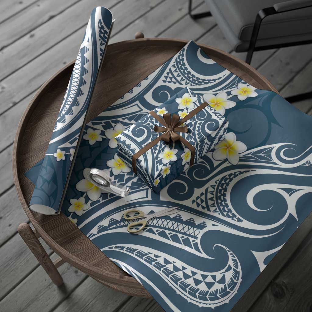Plumeria With Blue Polynesian Tattoo Pattern Wrapping Paper LT05 - Polynesian Pride