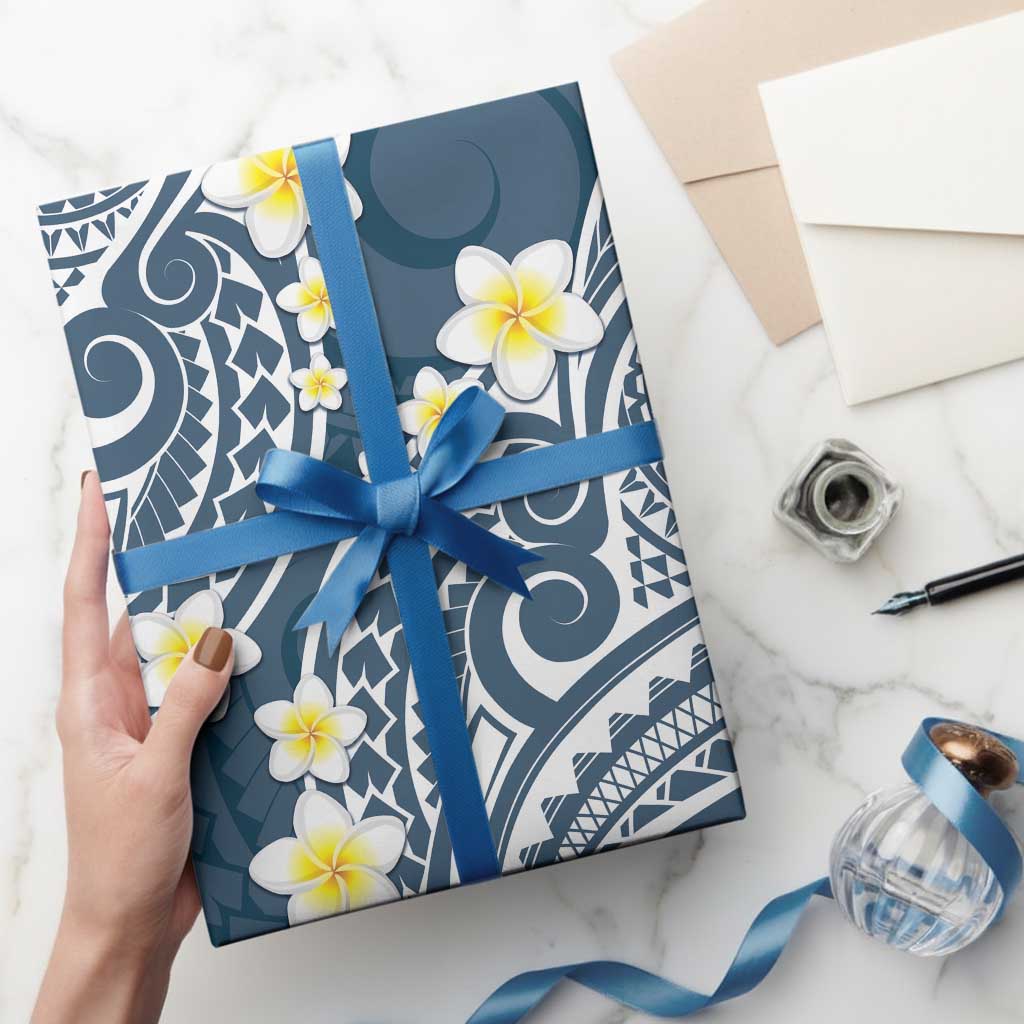 Plumeria With Blue Polynesian Tattoo Pattern Wrapping Paper LT05 - Polynesian Pride