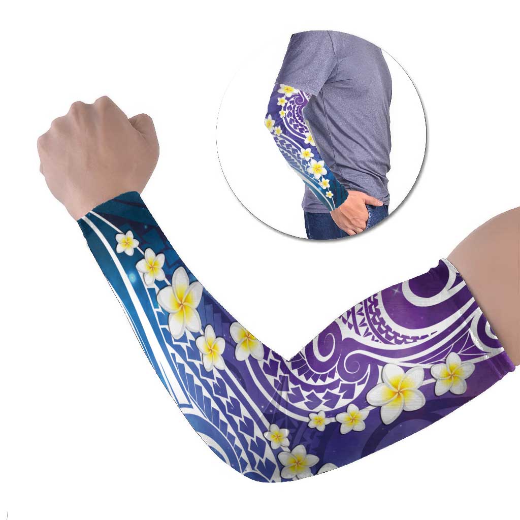 Plumeria With Galaxy Polynesian Tattoo Pattern Arm Sleeves - Polynesian Pride