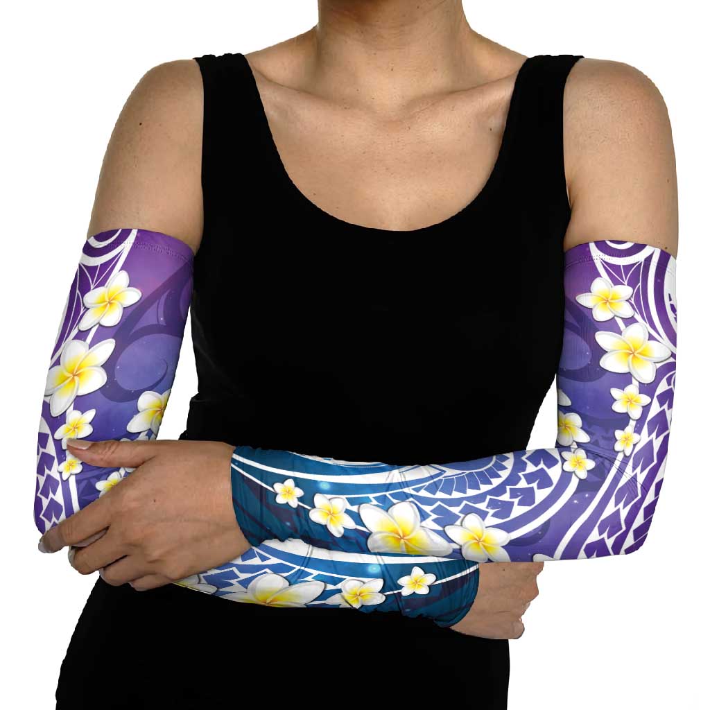 Plumeria With Galaxy Polynesian Tattoo Pattern Arm Sleeves - Polynesian Pride