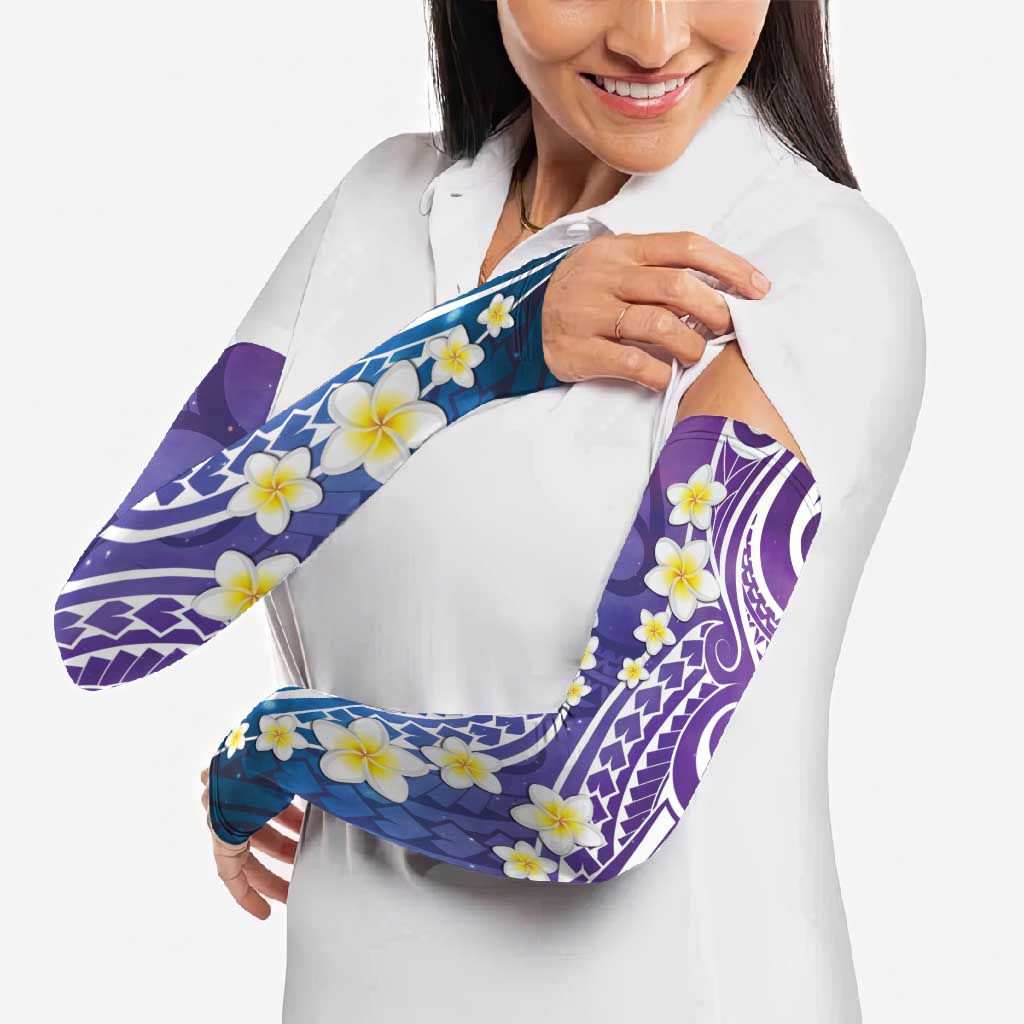 Plumeria With Galaxy Polynesian Tattoo Pattern Arm Sleeves - Polynesian Pride