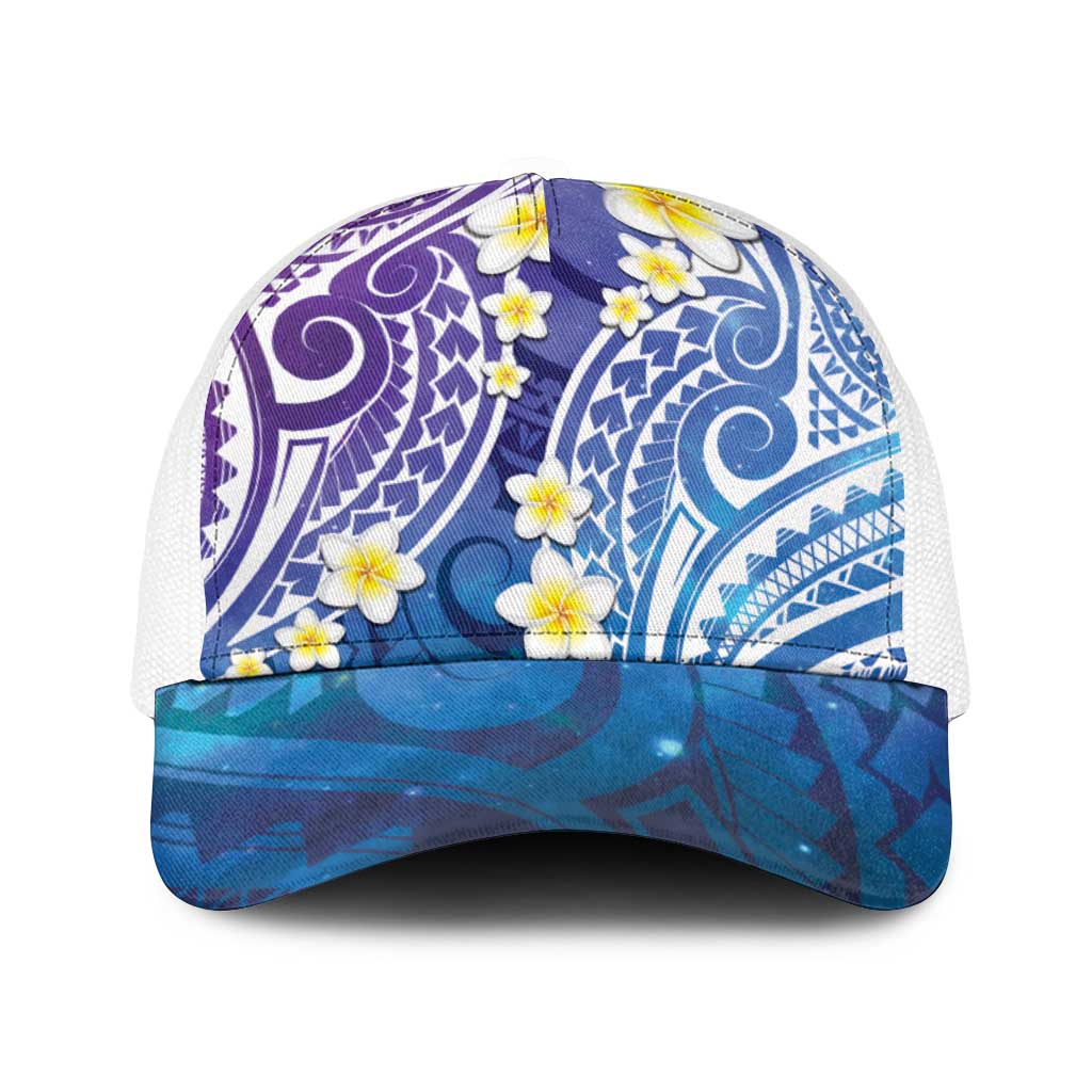 Plumeria With Galaxy Polynesian Tattoo Pattern Baseball Net Cap - Polynesian Pride