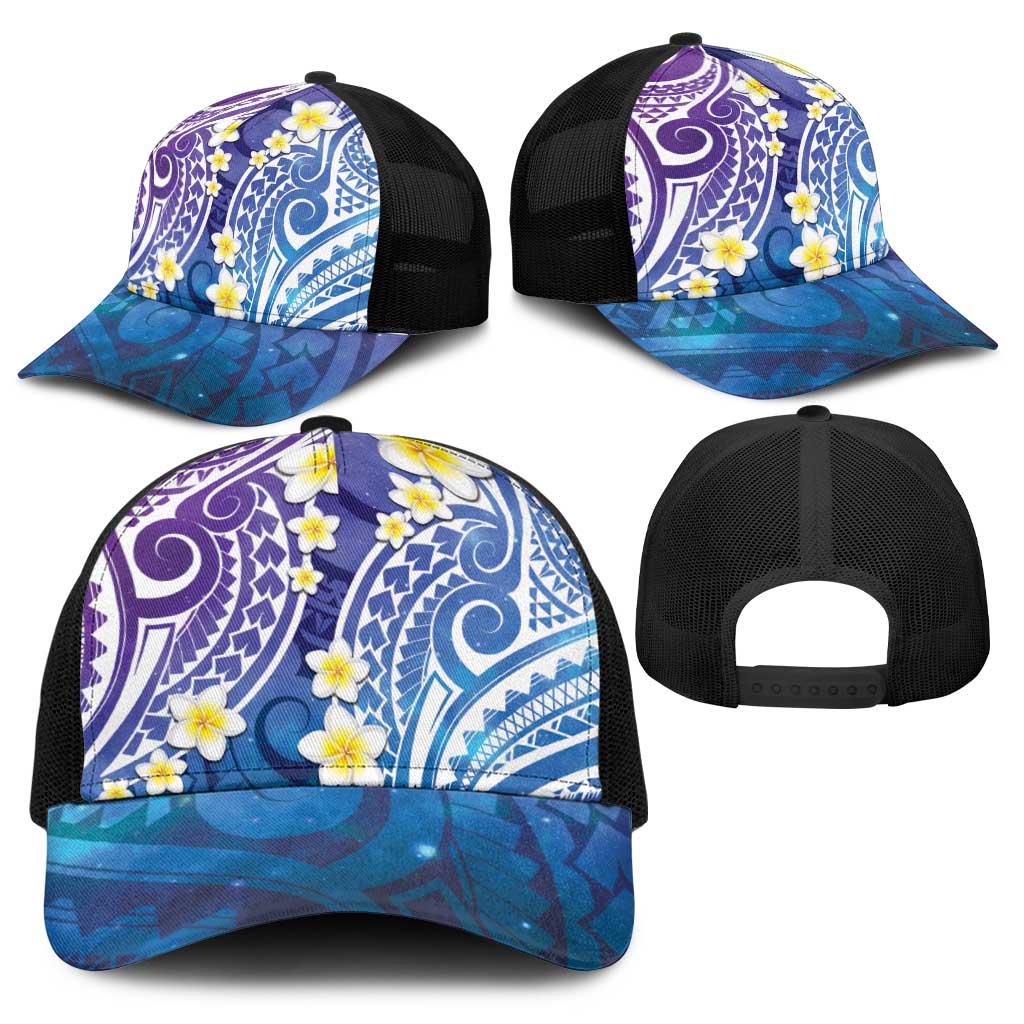 Plumeria With Galaxy Polynesian Tattoo Pattern Baseball Net Cap - Polynesian Pride