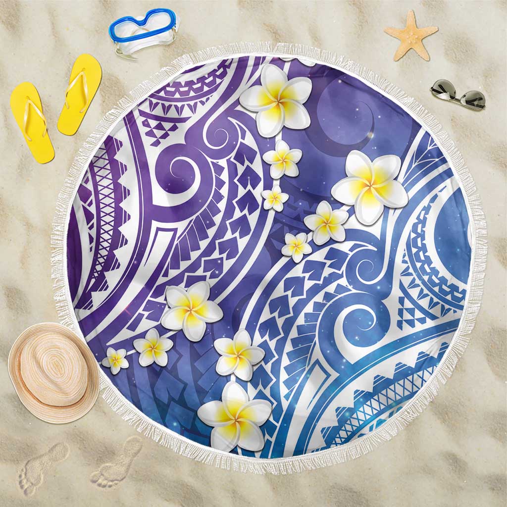 Plumeria With Galaxy Polynesian Tattoo Pattern Beach Blanket LT05 One Size 150cm Galaxy - Polynesian Pride