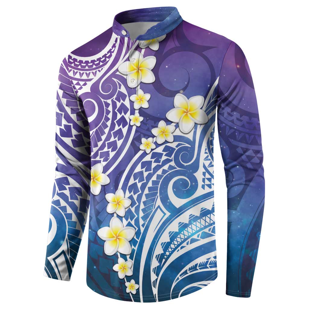 Plumeria With Galaxy Polynesian Tattoo Pattern Button Sweatshirt LT05 - Polynesian Pride