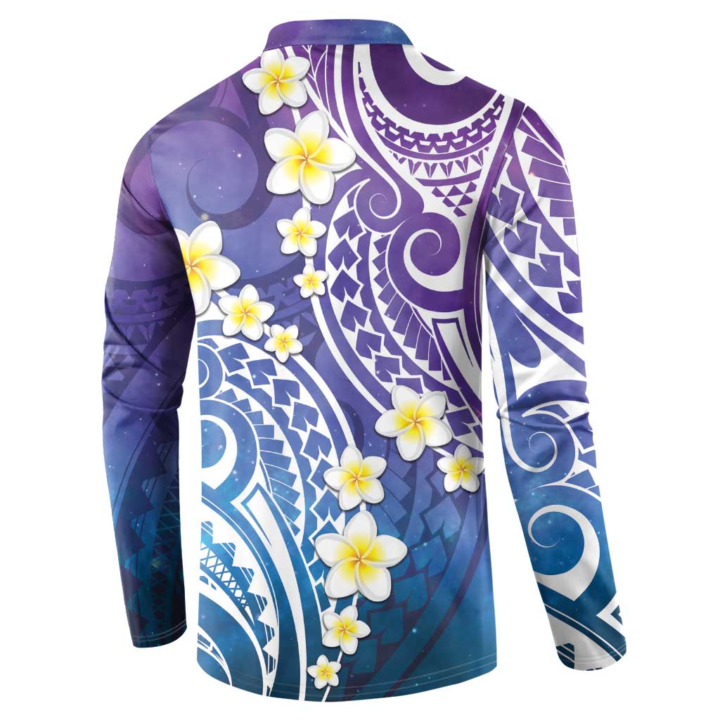 Plumeria With Galaxy Polynesian Tattoo Pattern Button Sweatshirt LT05 - Polynesian Pride