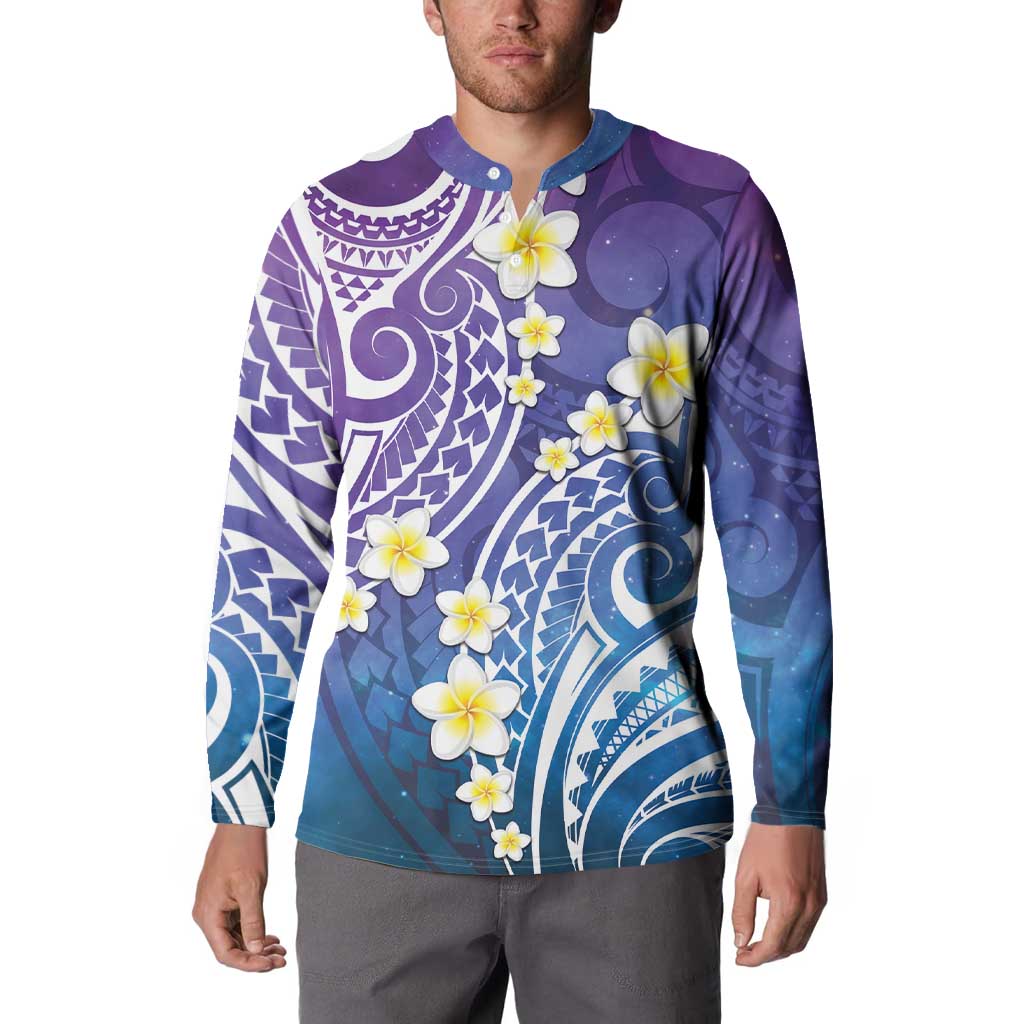 Plumeria With Galaxy Polynesian Tattoo Pattern Button Sweatshirt LT05 - Polynesian Pride