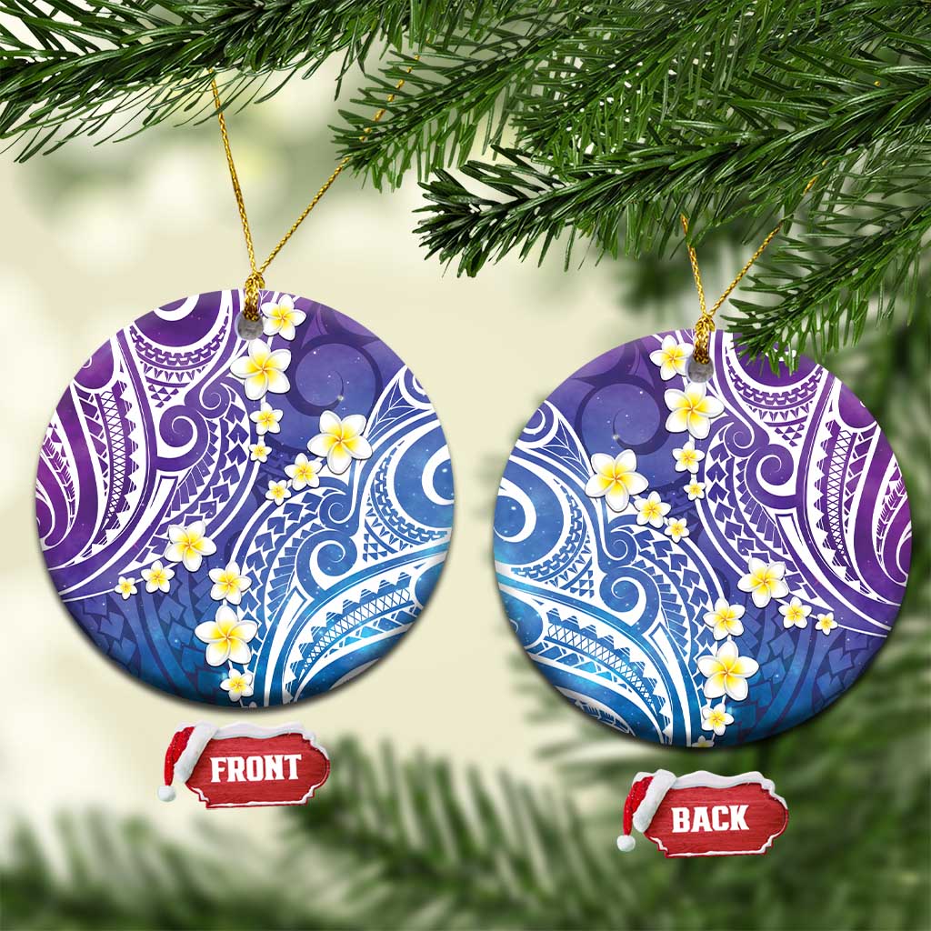 Plumeria With Galaxy Polynesian Tattoo Pattern Ceramic Ornament