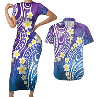 Plumeria With Galaxy Polynesian Tattoo Pattern Couples Matching Short Sleeve Bodycon Dress and Hawaiian Shirt LT05 Galaxy - Polynesian Pride