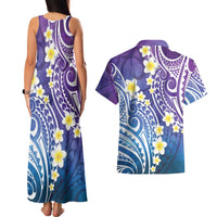 Plumeria With Galaxy Polynesian Tattoo Pattern Couples Matching Tank Maxi Dress and Hawaiian Shirt LT05 - Polynesian Pride
