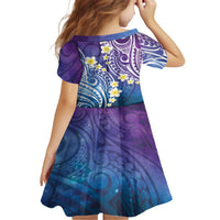 Plumeria With Galaxy Polynesian Tattoo Pattern Family Matching Off The Shoulder Long Sleeve Dress and Hawaiian Shirt