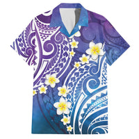 Plumeria With Galaxy Polynesian Tattoo Pattern Family Matching Off The Shoulder Long Sleeve Dress and Hawaiian Shirt
