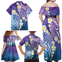 Plumeria With Galaxy Polynesian Tattoo Pattern Family Matching Off Shoulder Maxi Dress and Hawaiian Shirt LT05 - Polynesian Pride