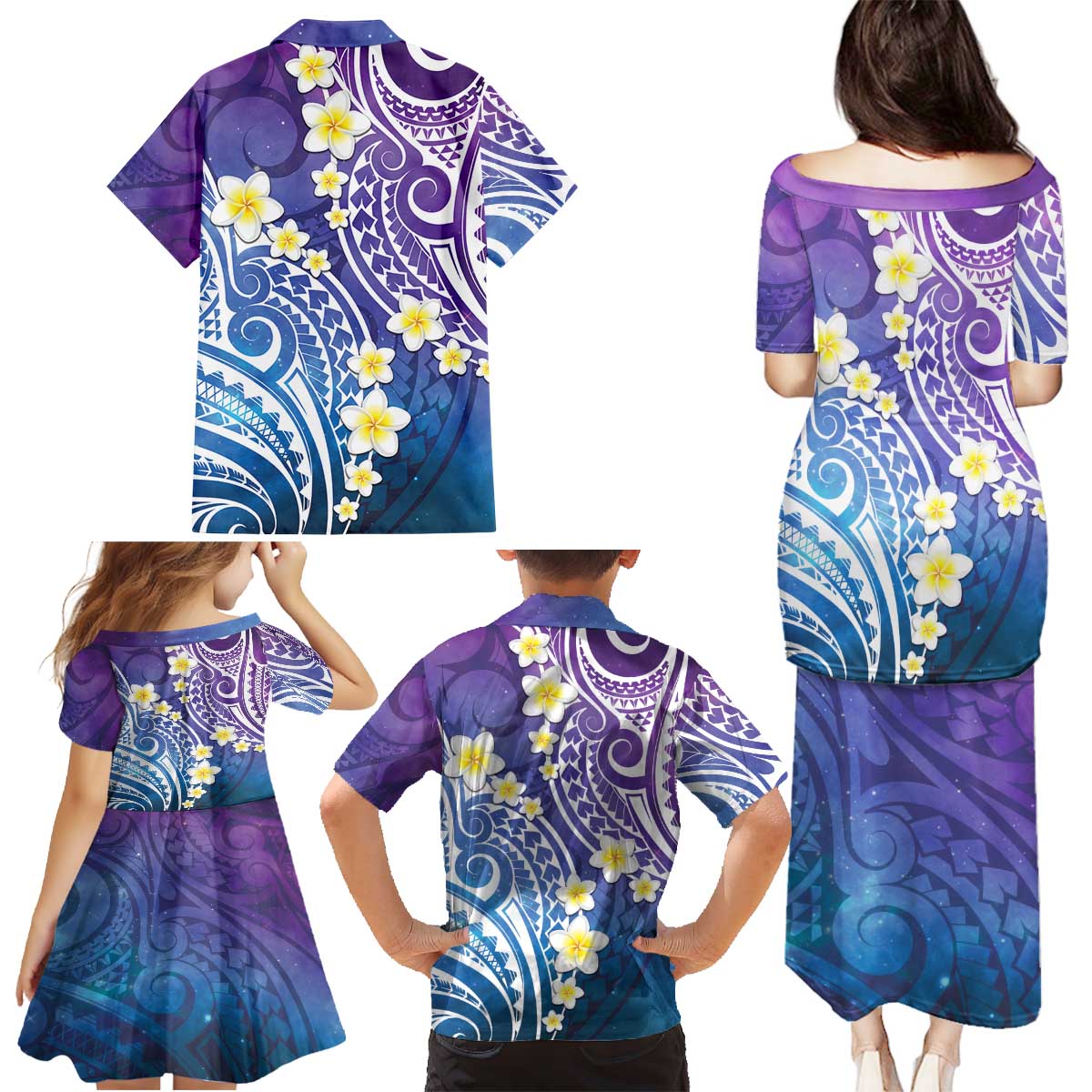 Plumeria With Galaxy Polynesian Tattoo Pattern Family Matching Puletasi and Hawaiian Shirt LT05 - Polynesian Pride