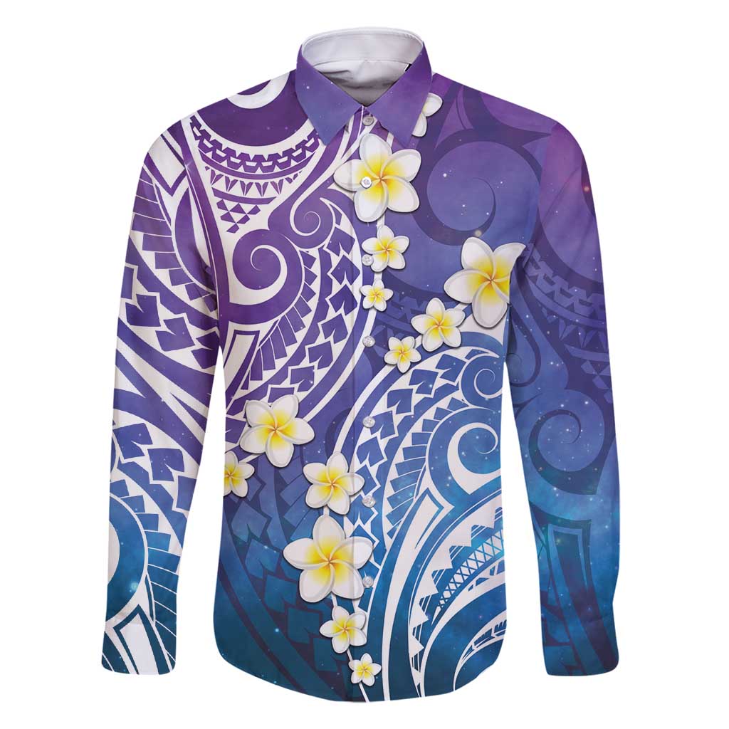 Plumeria With Galaxy Polynesian Tattoo Pattern Family Matching Summer Maxi Dress and Hawaiian Shirt