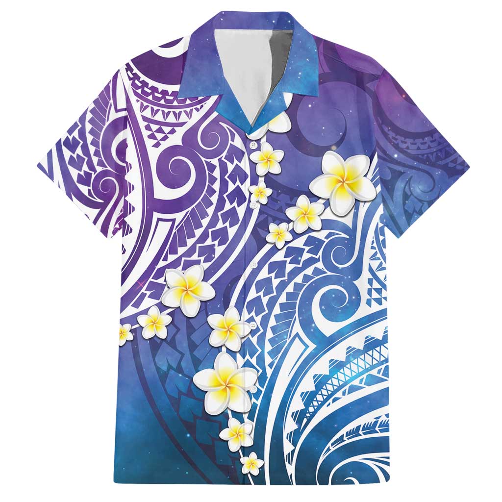 Plumeria With Galaxy Polynesian Tattoo Pattern Hawaiian Shirt
