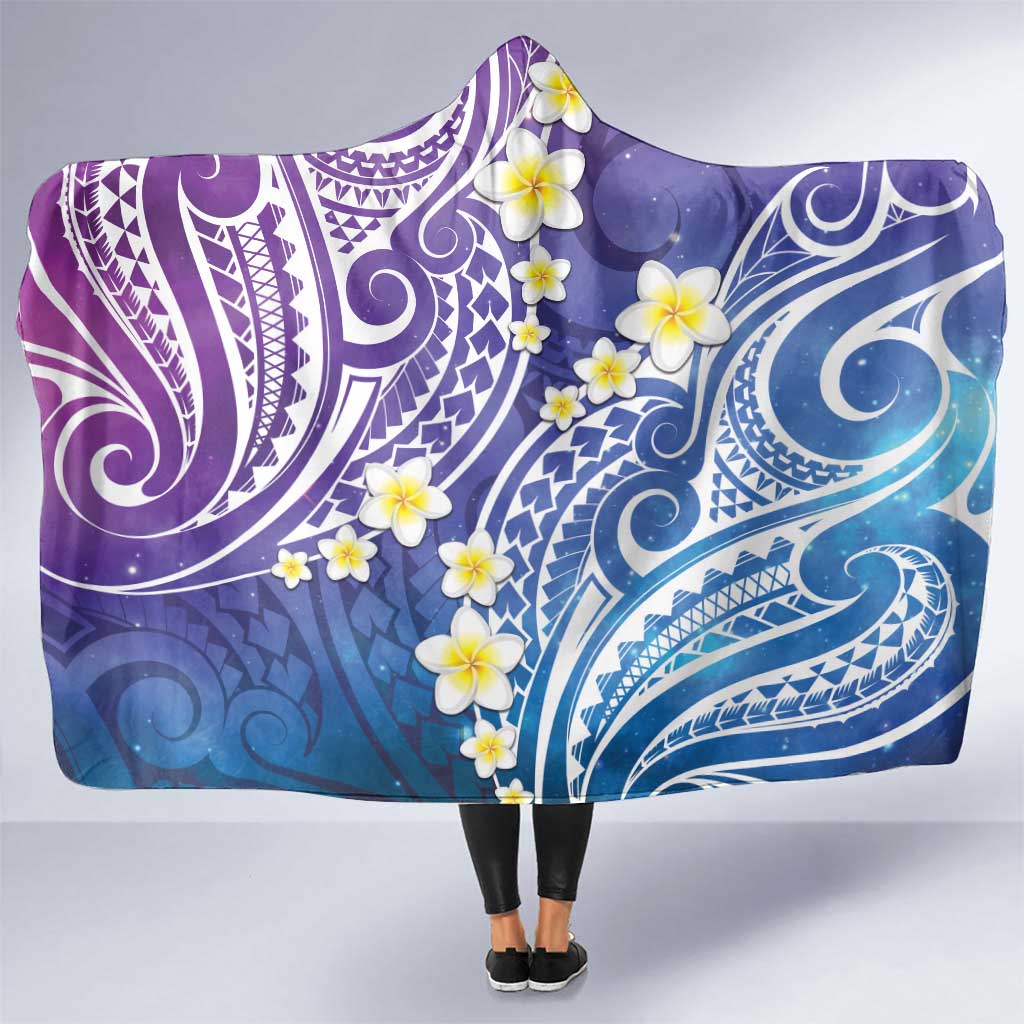 Plumeria With Galaxy Polynesian Tattoo Pattern Hooded Blanket LT05 One Size Galaxy - Polynesian Pride