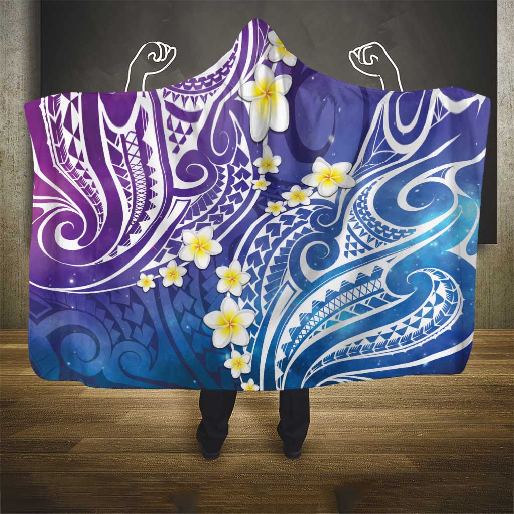Plumeria With Galaxy Polynesian Tattoo Pattern Hooded Blanket LT05 - Polynesian Pride