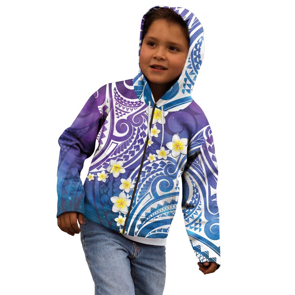 Plumeria With Galaxy Polynesian Tattoo Pattern Kid Hoodie