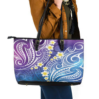 Plumeria With Galaxy Polynesian Tattoo Pattern Leather Tote Bag LT05 - Polynesian Pride