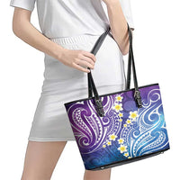 Plumeria With Galaxy Polynesian Tattoo Pattern Leather Tote Bag LT05 - Polynesian Pride