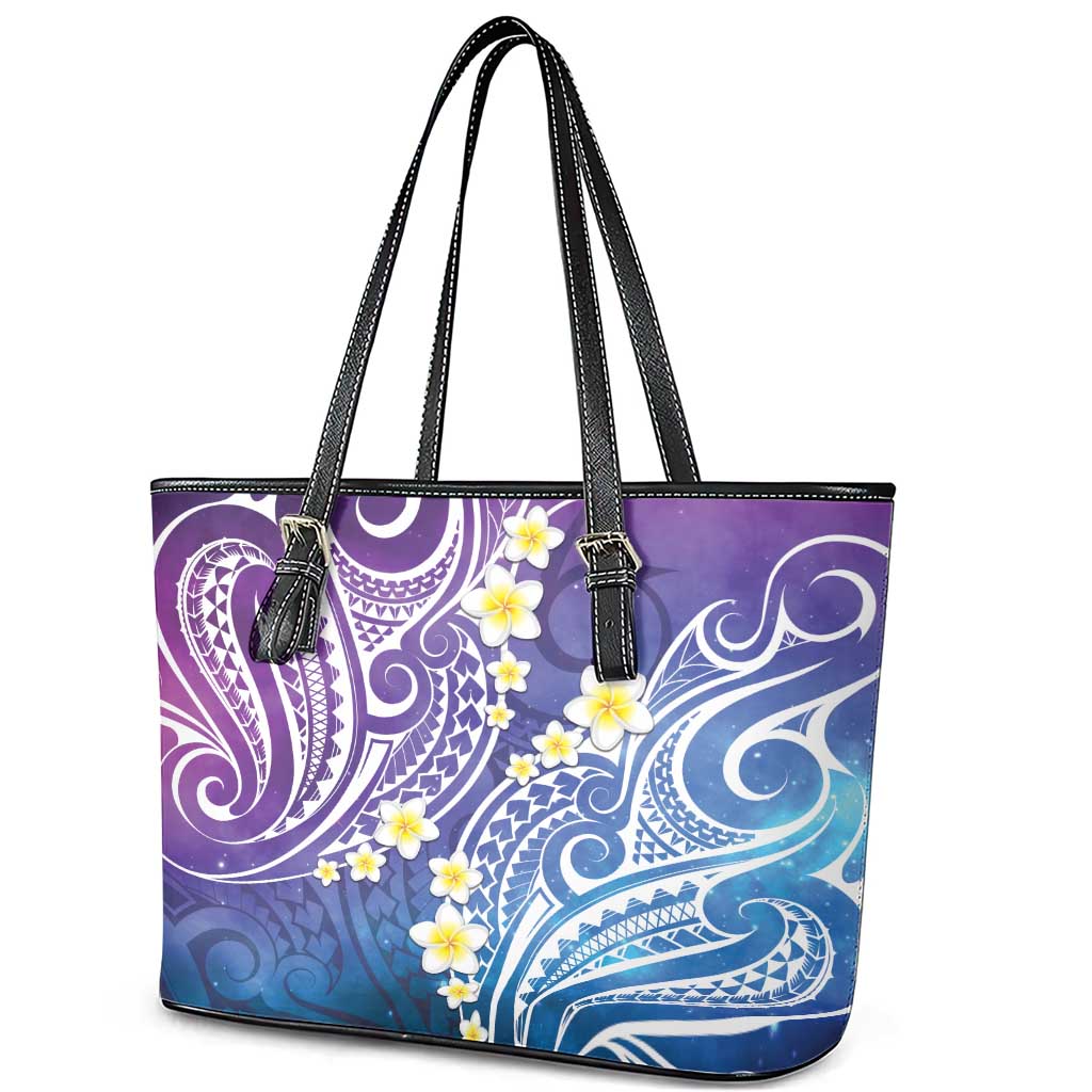 Plumeria With Galaxy Polynesian Tattoo Pattern Leather Tote Bag LT05 - Polynesian Pride