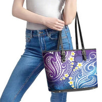 Plumeria With Galaxy Polynesian Tattoo Pattern Leather Tote Bag LT05 - Polynesian Pride