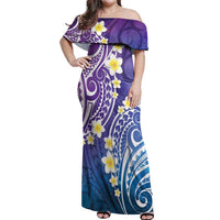 Plumeria With Galaxy Polynesian Tattoo Pattern Off Shoulder Maxi Dress