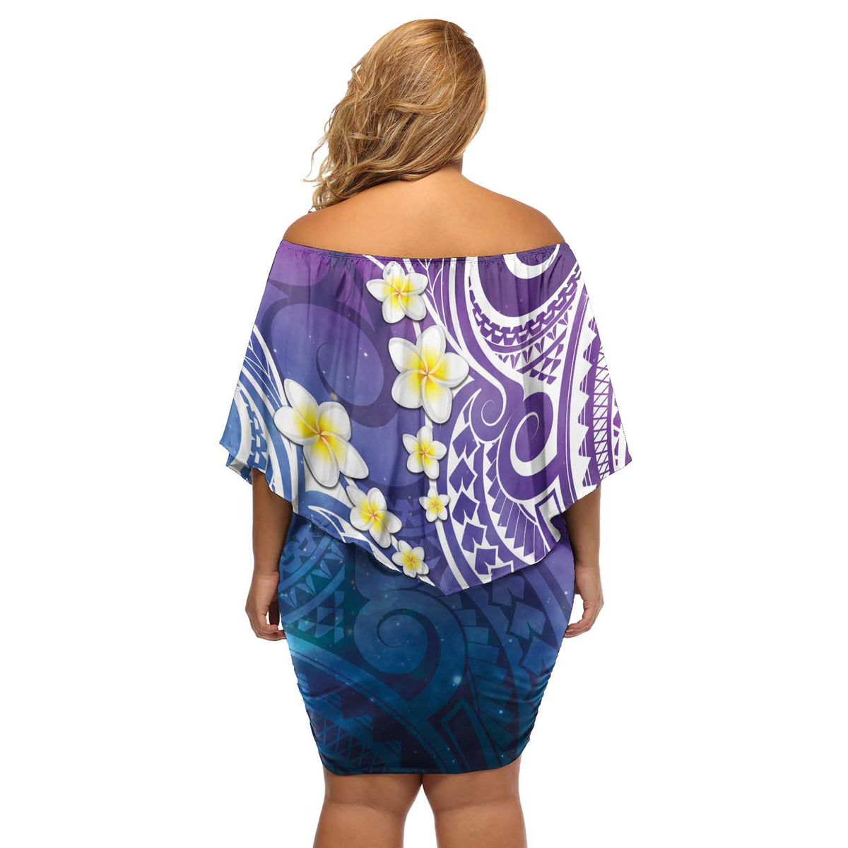 Plumeria With Galaxy Polynesian Tattoo Pattern Off Shoulder Short Dress LT05 - Polynesian Pride