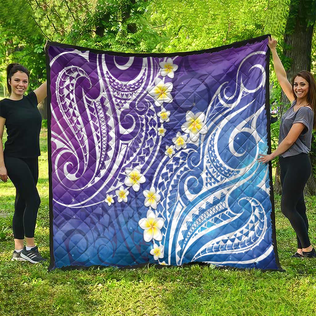 Plumeria With Galaxy Polynesian Tattoo Pattern Quilt