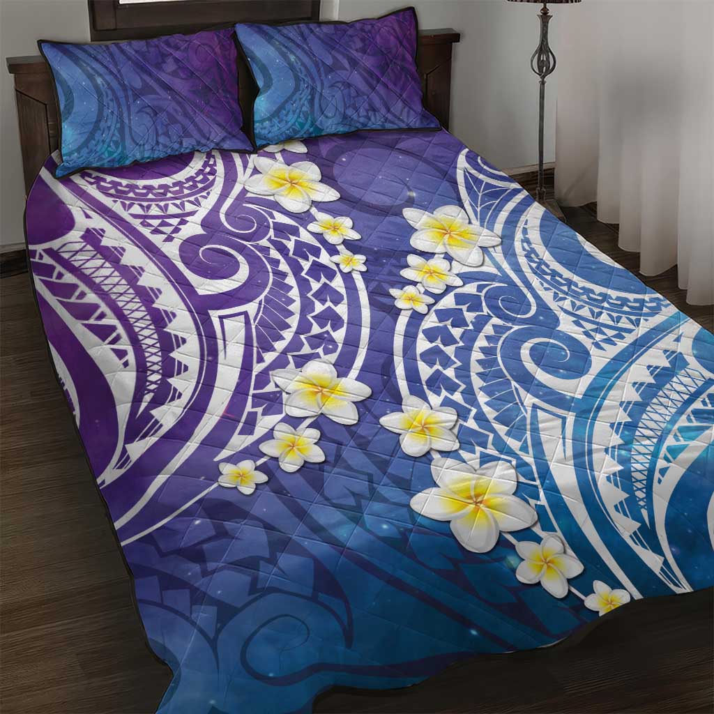 Plumeria With Galaxy Polynesian Tattoo Pattern Quilt Bed Set