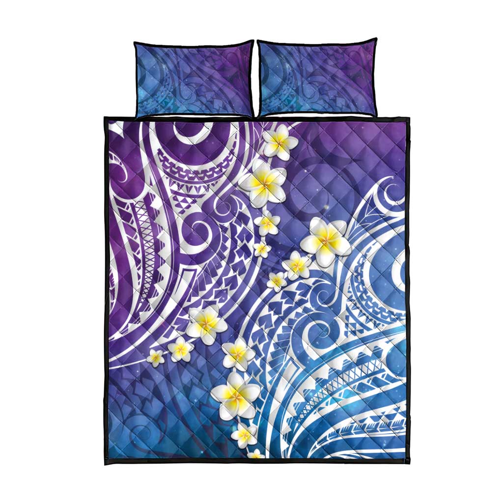 Plumeria With Galaxy Polynesian Tattoo Pattern Quilt Bed Set LT05 - Polynesian Pride