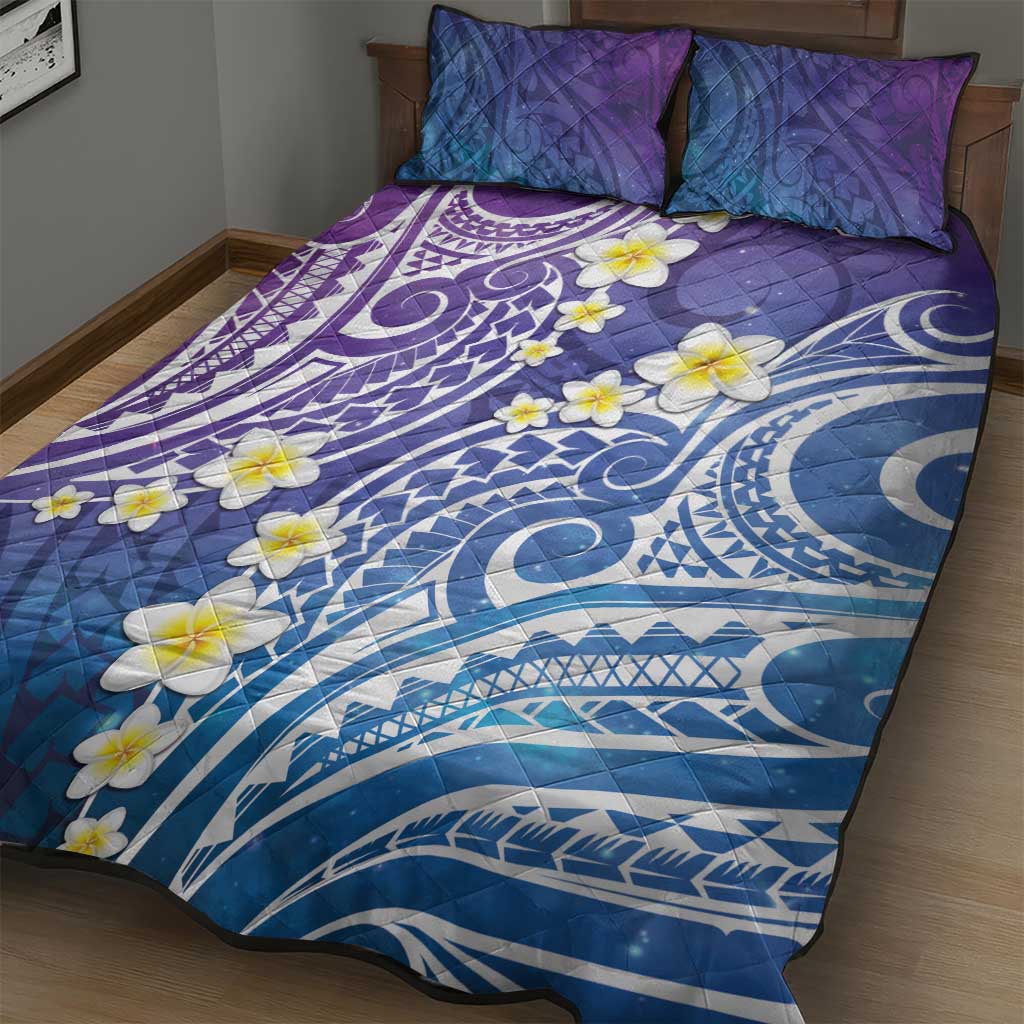 Plumeria With Galaxy Polynesian Tattoo Pattern Quilt Bed Set LT05 - Polynesian Pride
