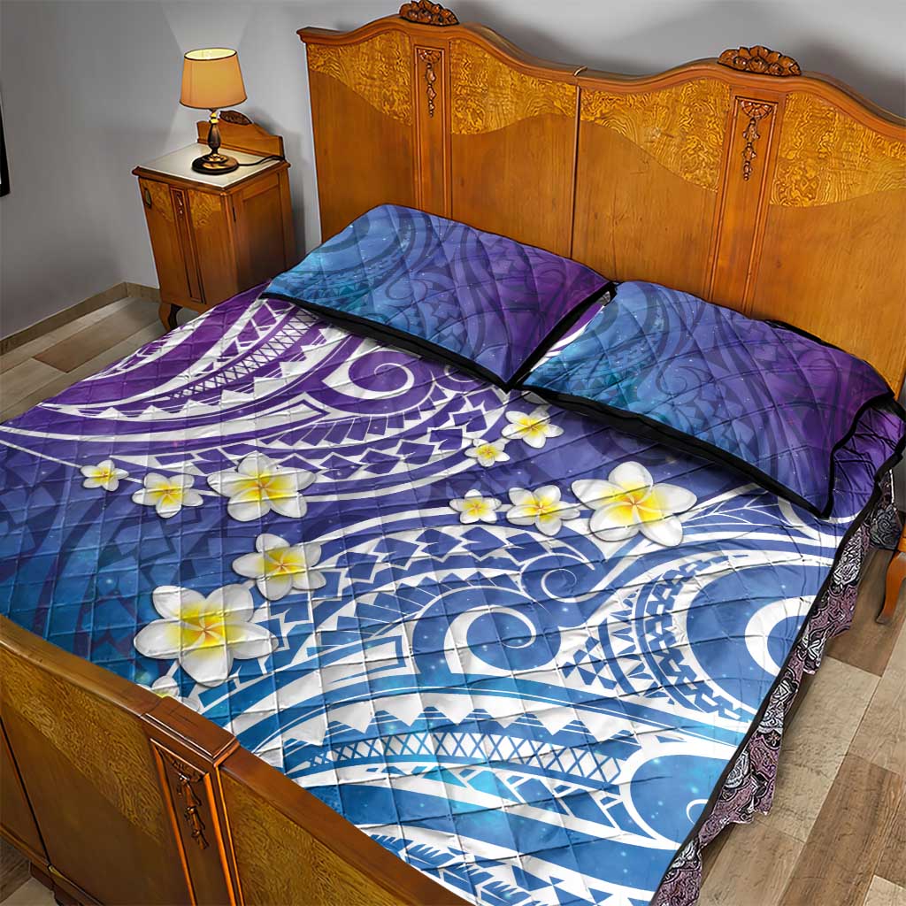 Plumeria With Galaxy Polynesian Tattoo Pattern Quilt Bed Set LT05 - Polynesian Pride