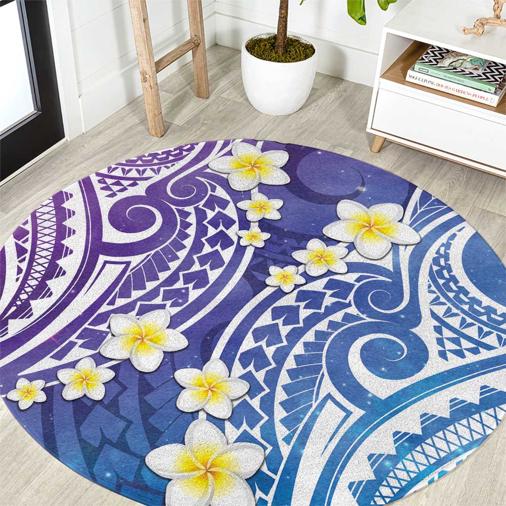 Plumeria With Galaxy Polynesian Tattoo Pattern Round Carpet