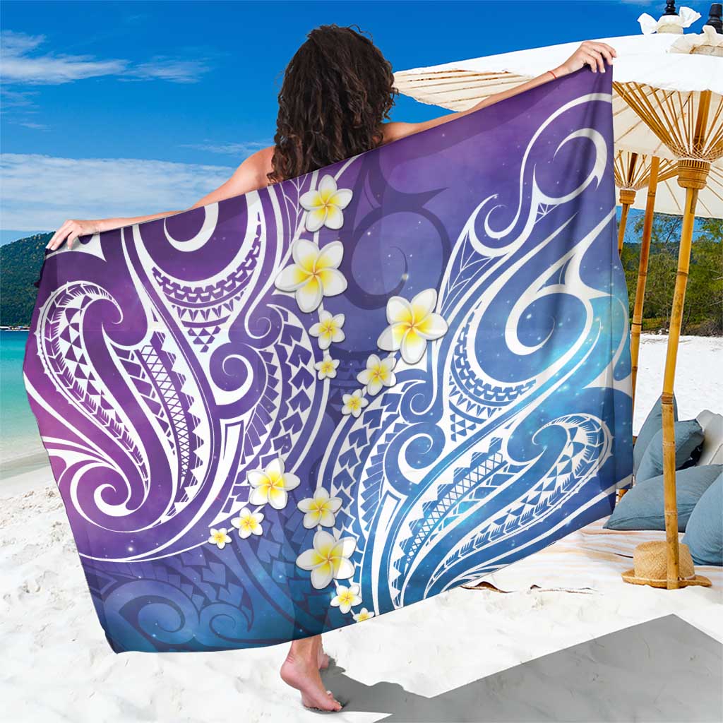 Plumeria With Galaxy Polynesian Tattoo Pattern Sarong