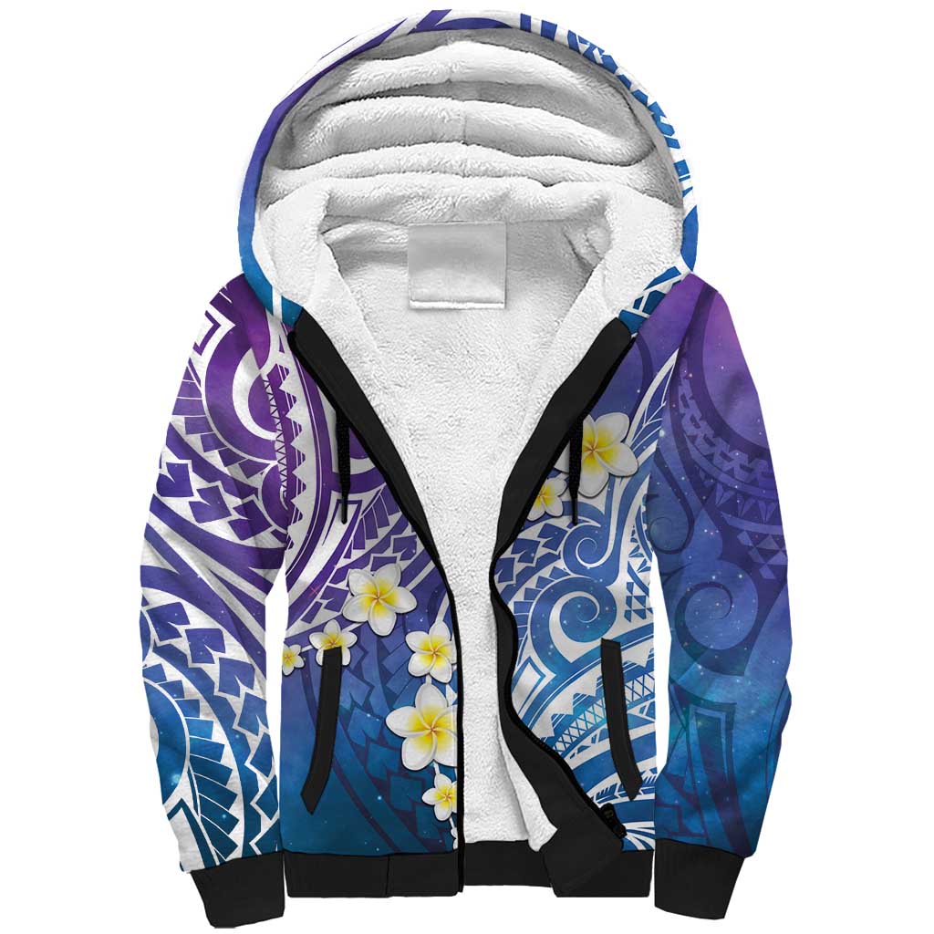 Plumeria With Galaxy Polynesian Tattoo Pattern Sherpa Hoodie