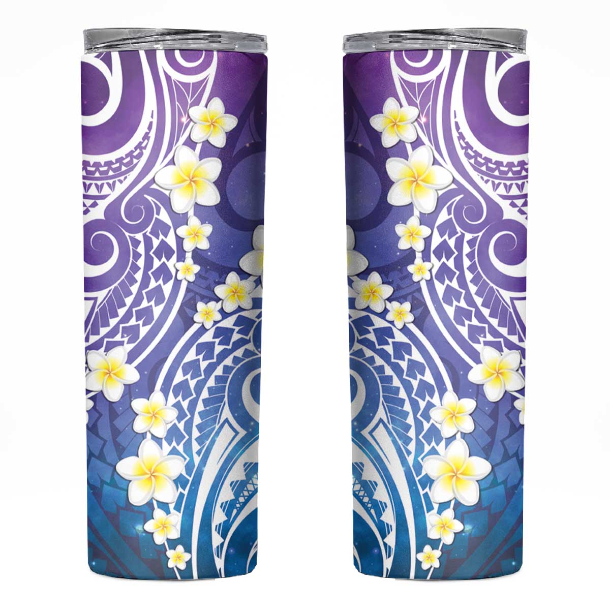Plumeria With Galaxy Gradient Polynesian Tattoo Pattern Skinny Tumbler LT05 Galaxy - Polynesian Pride
