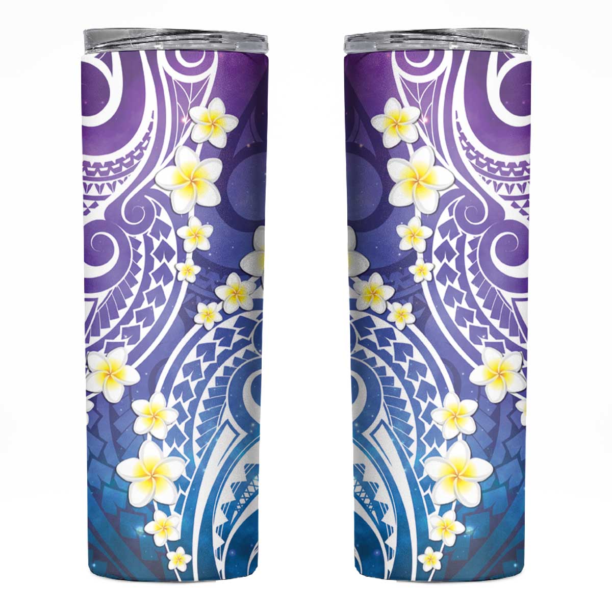 Plumeria With Galaxy Gradient Polynesian Tattoo Pattern Skinny Tumbler