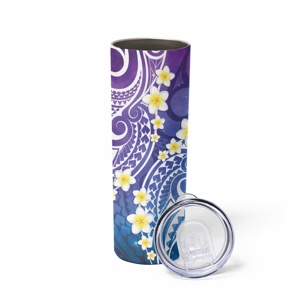 Plumeria With Galaxy Gradient Polynesian Tattoo Pattern Skinny Tumbler LT05 - Polynesian Pride