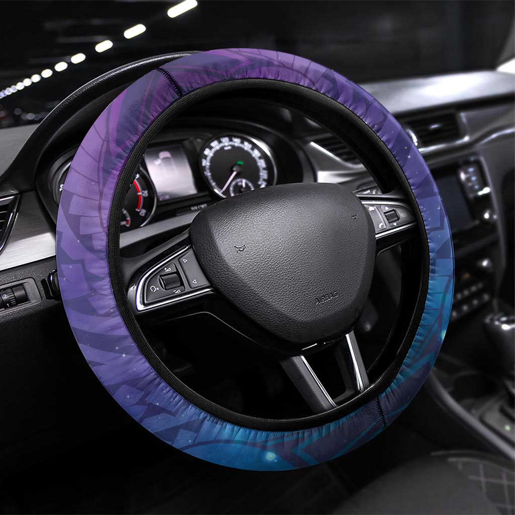 Plumeria With Galaxy Polynesian Tattoo Pattern Steering Wheel Cover