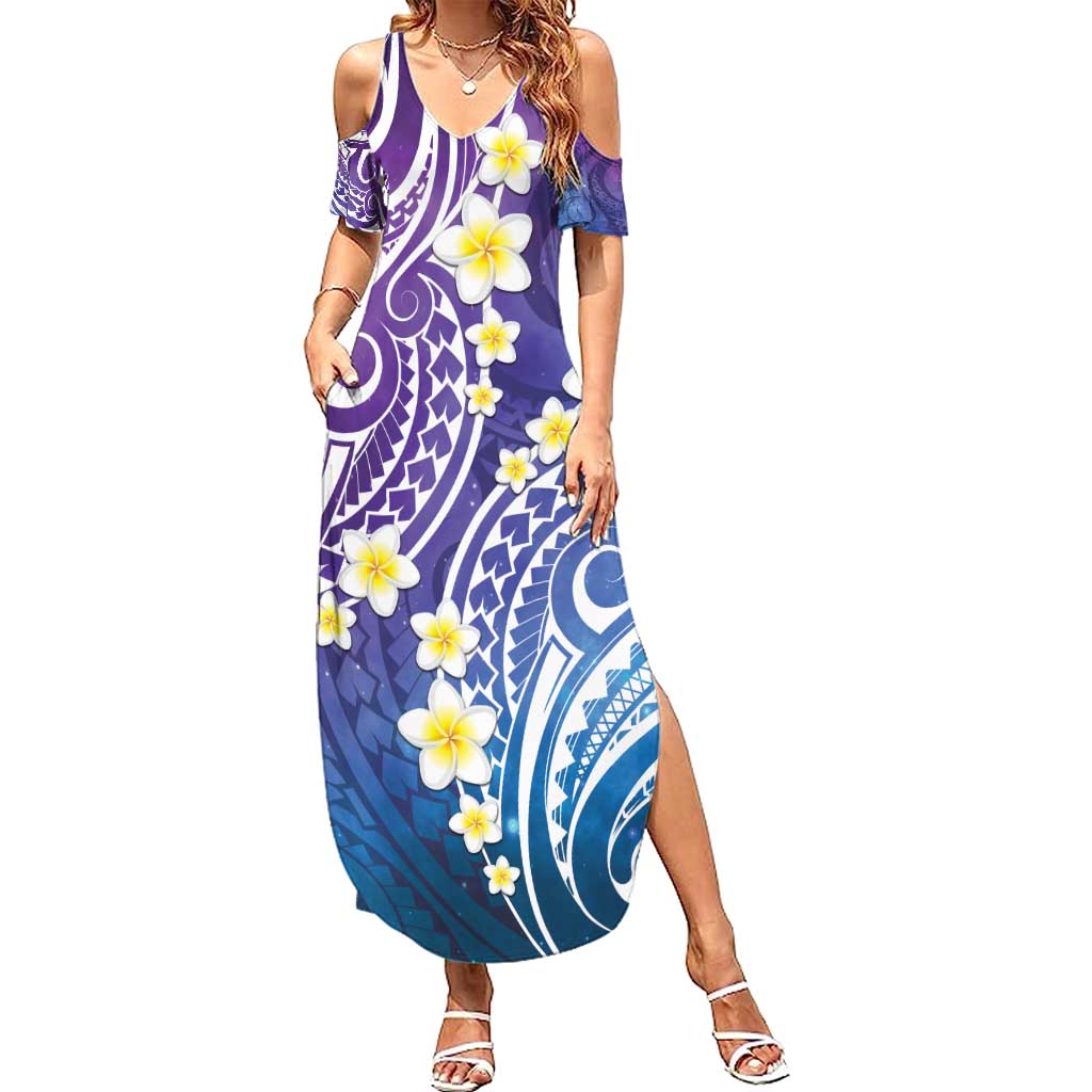 Plumeria With Galaxy Polynesian Tattoo Pattern Summer Maxi Dress